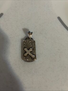 Ornate Silver Cross Dog Tag Pendant - Men's Necklace